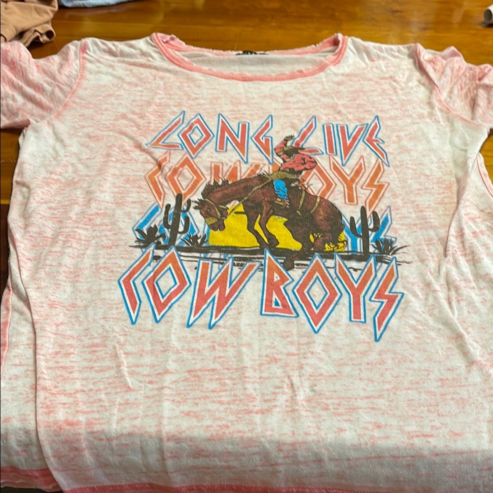Distressed Pink Cowboy Graphic Short Sleeve Tee